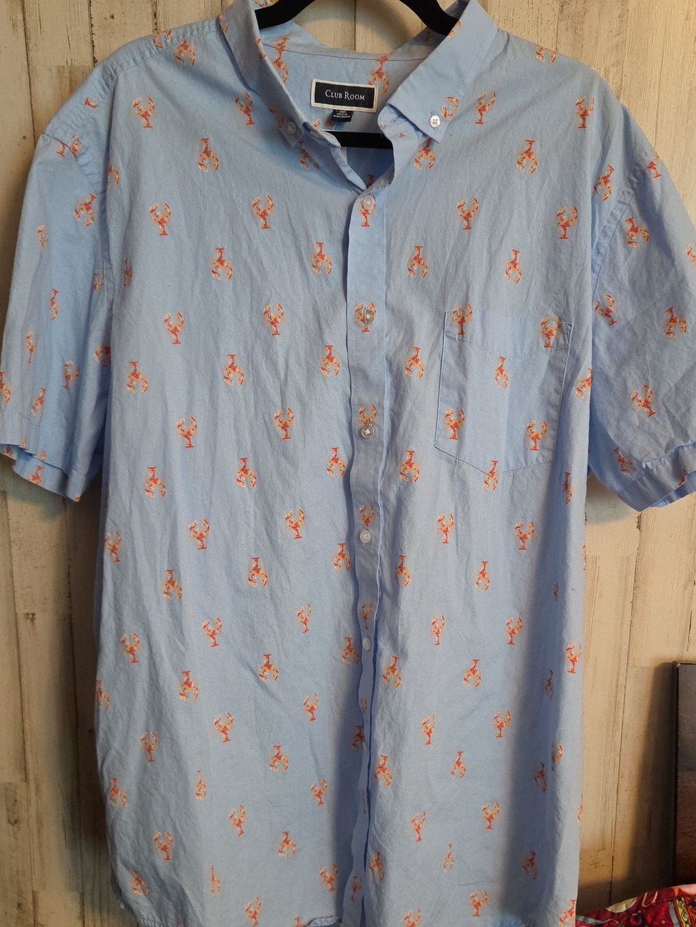 Club Room Light Blue Short-Sleeve Button-Up with Orange Lobster Print